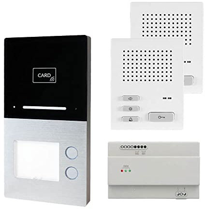 Voxura Domo Türsprechanlage Gegensprechanlage 2-Familien Komplett Set Aufputz AP Audio-Außenstation RFID Bluetooth Audio-Innenstation Netzgerät