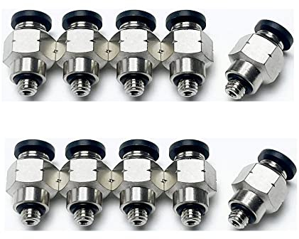 VETLEY Pneumatic PC1/8-U10 Male Straight Air Hose Connectors 1/8 Tube OD x 10-32 Inch UNF Thread Push to Connect Fittings (Pack of 10)