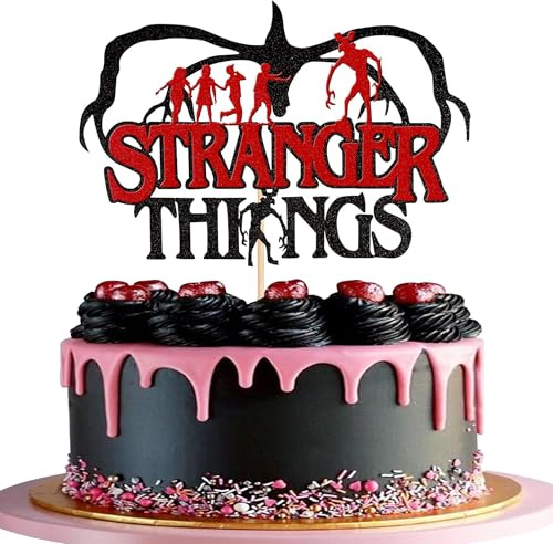 1 pieza Stranger Things - Decoración para tartas con purpurina para Halloween, programa de televisión, decoración de tarta inspirada en extranjeros para fiesta temática de Halloween, fiesta de bebé,