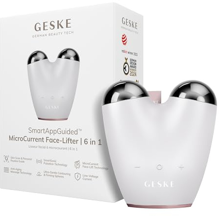 GESKE SmartAppGuided™ MicroCurrent Face Lifter | 6 in 1 | Anti-aging device | Instant face lift | Skincare tool | Remove wrinkles for firm & youthful skin | Advanced smoothing facial firmer