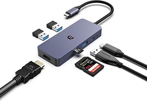 HOPDAY USB C Hub, 7 In 1 USB C-Adapter mit 4K HDMI Dual Display, 100W Typ C PD, 3 USB 3,0 5Gbit/s, SD/TF, USB C bis HDMI Multiport Dongle für MacBook, IMAC, IPAD, HP, Dell, XPS, Surface