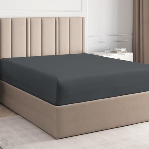Spannbettlaken 180x200 cm - Für Matratzen bis 30 cm Höhe (12) - Weiche, gebürstete Mikrofaser - Knitterfrei, Schrumpf- und Farbbeständig - Oeko-TEX Zertifiziert - Dunkelgrau - Premium Bettlaken