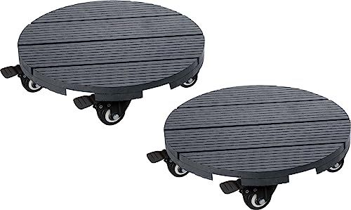 Mediablue Pflanzenroller massives WPC, rund 30 cm Blumen Rollbrett bis 100 Kg (WPS) Nature Rolluntersetzer (2 Planzenroller)