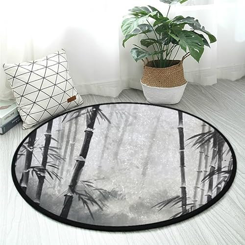 DNOVING Bambus-Teppich, rund, waschbar, rutschfest, weich, ideal für Küche, Wohnzimmer, Schlafzimmer, Badezimmer, 91 cm