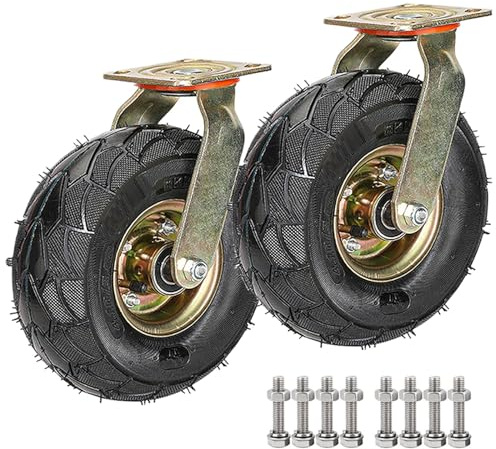 SAGIDAR Lenkrolle Luftrad, 2 Stück Geräuschlose Schwerlast Rollen, Luftreifen Gummi Rollen Ø 200/250mm, Mit Bremse, Schrauben & Metallplatten, Leicht Zu Installieren, Plattformwagen Rad