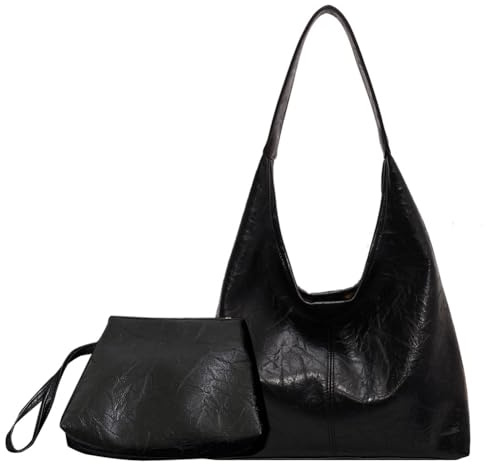 LYEAA Damen-Schultertasche aus Leder, vielseitig, weich, Unterarmtasche, lässige Hobo-Tasche und Clutch, 2-teilig, Schultertasche und Einkaufstasche