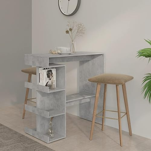 MNISDFL Konferenztisch Bartisch Stehtisch Balkontisch Bartisch mit Regal Betongrau 100x50x101,5 cm HolzwerkstoffLeicht zu montieren