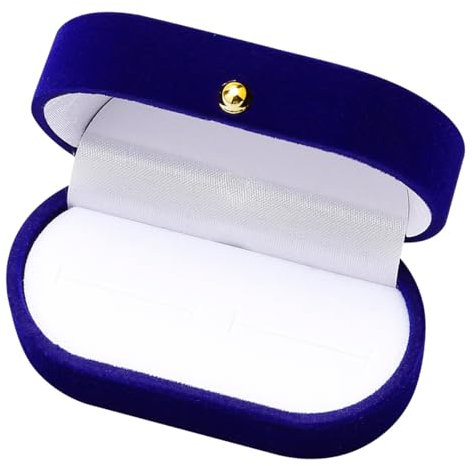 GLADFRESIT Velvet Ring Box, Oval Double Slots Jewelry Box for Wedding Proposal (Navy Blue)