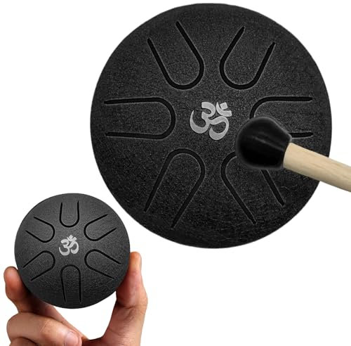 YEJAHY Tongue Drum Steel Tongue Drum 3 Zoll Stahlzungen 6 Töne Zungentrommel, Mini Pan Drum Handpan Instrument Schlagzeug mit Schlägeln Meditation Yoga Klangheilung(Schwarz)
