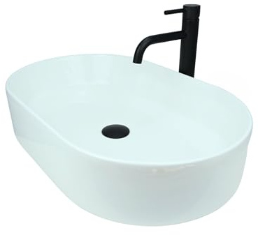 GTM Design Aufsatzwaschbecken Glanz Modern Waschbecken ohne Hahnloch - Elegant Aufsatzwaschbecken Oval für Badezimmer und Gäste WC - nur Bad Waschbecken - Modell 15