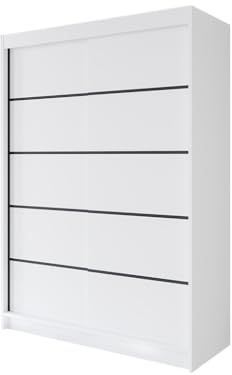 Easy4You P4 150 cm Weiß Schiebetüren Kleiderschrank 150x200x58 cm Schlafzimmermöbel, Aufbewahrung - Mehrzweckschrank - Farbe: Weiß
