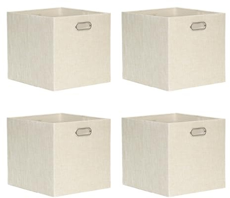 ArcaGuru 13x15x13 Storage Cube Bins, Foldable Fabric Organizer Bins Storage Cubes Baskets Box Drawers for Shelves, Closet, Wardrobe, Bookshelf, 4 Pack, Beige