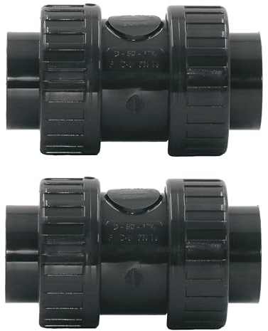 HAF 2X PVC Rückschlagventil Grau mit 50mm | Klebemuffe x Klebemuffe | Kegelrückschlagventil aus grauem PVC-U | PN16 für PVC Rohr, Schwimmbad, Poolverrohrung, Druckleitung, Rohrleitung & Teich