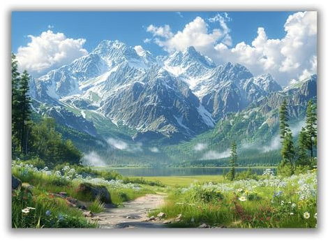 AMXBZC Abstrakt Bild auf Leinwand Groß Schlafzimmer Berge Landschafts Bilder, Schöne Landschaft Wasser Kunstdruck Wand Wohnzimmer Deko Kunst Modern Textur für Büro - 70x110cm Ungerahmt