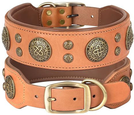 Didog Hundehalsband aus echtem Leder, breit, weich, strapazierfähig, 5 cm breit, luxuriöses, langlebiges Hundehalsband für mittelgroße und große Hunde, Braun, L