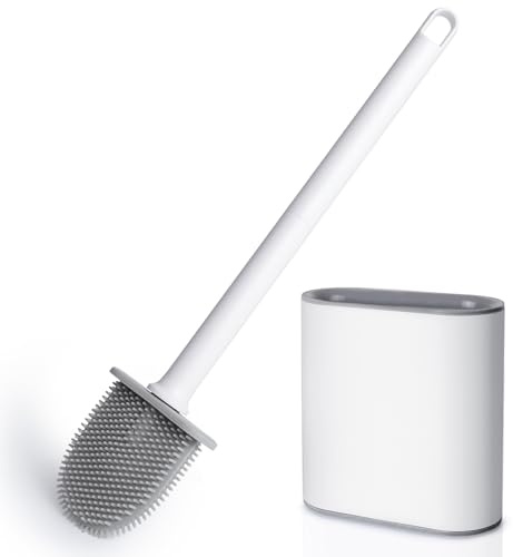 AiQInu Escobillas de Baño, Limpiador Profundo de Silicona Escobillas de Inodoro con Mango de Plástico Largo, escobilla WC con Base de Ranuras de Ventilación para el Inodoro del Baño