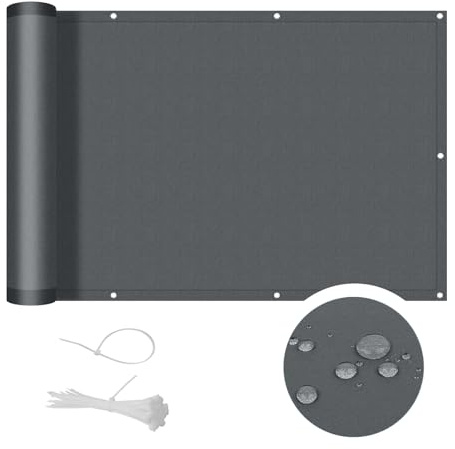 Cool Area Pantalla Privacidad para Balcón 100x400 cm Impermeable Malla de Ocultacion Protección Opaca para Jardín Exterior Terraza,Protección UV,Resistente al Viento,con Ataduras de Cables,Antracita