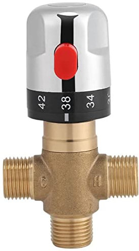 yomoe Thermostat-Mischventil, massives Messing, G1/2 für Duschsystem, Wassertemperaturregelung, Rohr, Waschbecken, Thermostatsteuerung