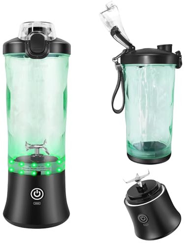 Portable Mini Blender, Portable Smoothies, Smoothie Maker for Shakes and Smoothies, Waterproof with 6 Blades and USB Rechargeable, 20Oz with Travel Lid for Kitchen, Gym, Office, Picnic (Black)