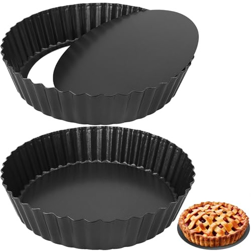 Abaigeal Lot de 2 moules à tarte avec revêtement antiadhésif, moules à tarte ronds cannelés en acier au carbone de 24 cm avec fond amovible