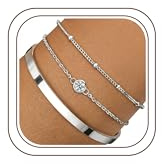 Finrezio 3–5 st damarmband med 14 karats guld, guldpläterade rostfritt stål armband figaro-kedja med pärlor, justerbart armband, set vattentätt guldsmycken för kvinnor