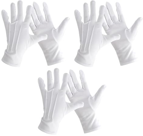 Fsttre 3 Paar Weiße Handschuhe Schützenfest, Nylon Baumwollhandschuhe Weiß Mit Druckknopf für Frauen und Herren Weihnachtsmann Santa Claus Kostüm Accessoire Formelle Smoking Kostüm Parade Handschuhe
