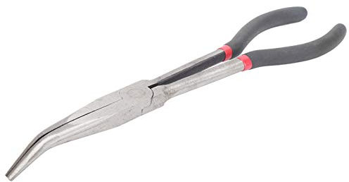 Needle Nose Pliers, Long Needle Nose Pliers 11in Extended Handle Pliers 45 Degrees Curved Nose Steel Pliers Curved Needle Nose Pliers with Plastic Handle Bent Long Nose Pliers