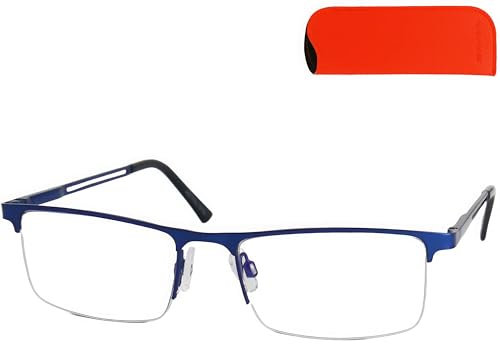 Mini Brille - Lunettes de Lecture en Métal avec Demi Cadre Monture en Acier Inoxydable (Bleu), Verres Rectangulaires, Etui, Lunette Loupe Hommes et Femmes +2,5 Dioptrie