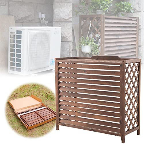 FGDIUCVN Blumenständer für Klimaanlagen, Outdoor-Holzgitter-Klimaanlagen-Zaunschutz, Holz-Klimaanlagenabdeckung, Sichtschutz mit Lamellen, freistehendes Pflanzenlagerregal 85 x 35 x 75 cm (