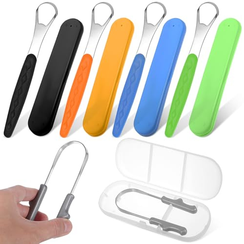 minkissy 5 Pz pulisci lingua in metallo spazzolino per la pulizia della lingua raschietto per lingua con manici tongue scraper raschietto lingua pulisci-lingua spazzola per la lingua