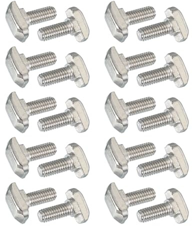 PATIKIL 20 Stück Kohlenstoffstahl Hammerkopfschrauben M6 x 12mm, Vernickelung Drop-in Hammerkopf Gewindeschrauben Set für Serie-30 Aluminium-extrusionsprofil/T-Nut Montageschiene, Silber