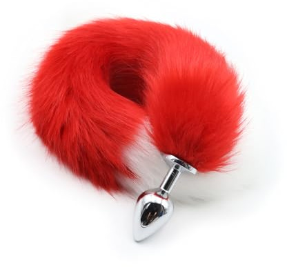 KUAIQI Fuchsschwanz Analplug,konische Spitze,Rot | Edelstahl Analplug mit Fuchsschwanz ButtPlug, Erotik Fuchs Tail Analplug Cosplay,SM Sexspielzeug
