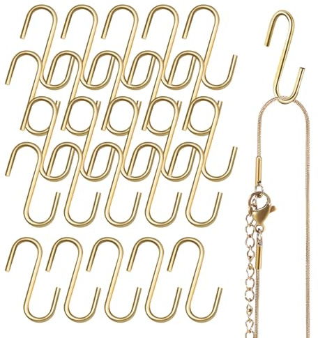 POPETPOP 25 Stück Mini S-Haken Gold 2,2 cm, Kleine Metall S Haken für DIY Schmuck Basteln, Schlüsselanhänger und Christbaumschmuck, Goldene Minihaken zum Einhängen, Dekorative Klein Aufhänger Metall