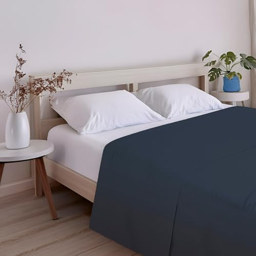 ECOMMERC3 Drap de Dessus lit 120 cm Coton Polyester | Bleu Marine | 50% Coton, 50% Polyester - respirant - facile à laver - couleurs éclatantes - Qualité espagnole
