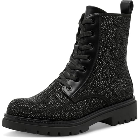 MARCO TOZZI Stivaletti Donna con Lacci e Cerniera Dettagli Glitterati, Nero (Black Glitter), 40 EU