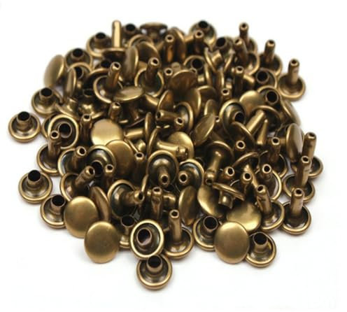 Wambere 100 Sets Leder Nieten Hohlnieten Doppelkappe Ledernieten Flachnieten Runde Doppelseitige Nieten für DIY Handwerk Zubehör Geldbeutel Gürtel Taschen Reperatur Dekoration Kleidung,Bronze,6x10mm
