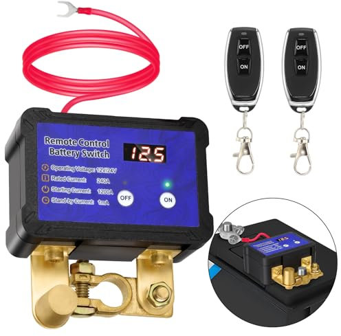GEARMONSTER Ferngesteuerter Batterietrennschalter 12V Batterie Trennschalter 240A mit Led-Spannungsanzeige Anti-Diebstahl Schalter für Auto, RV, ATV, Boot