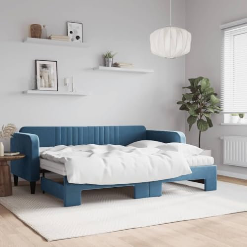 Xichuzi Tagesbett Ausziehbar mit Matratzen Blau 80x200 cm Samt, Schlafsofa, Daybed, Bettsofa, Sofa Bed, Sofabett, Schlafcouch, Jugendbett, Bettgestell, Bettcouch - 3197079