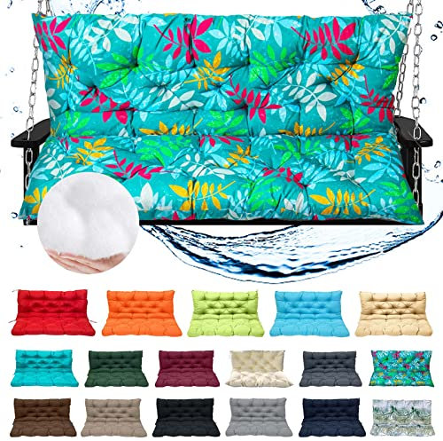 Cojín impermeable de repuesto para columpio de exteriores de 3 plazas, cojín de banco de patio con respaldo de flores verdes, 60 x 40 pulgadas