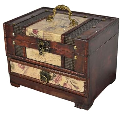 Xuanxi Abschließbarer Schmuck-Organizer aus Holz für Ohrringe, Halsketten, chinesische Stile, Schmuckkästchen mit Schublade, Damen-Zubehörhalter