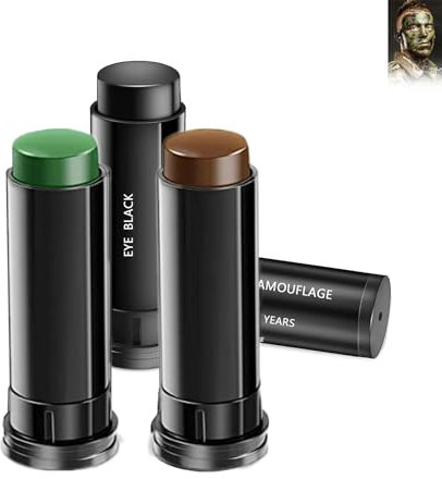 3 Piezas Palitos de Pintura Facial de Camuflaje, Palos Maquillaje de Camuflaj Militar Kit, Camuflaje Militarizado,Campo al Aire Libre Bionic Oil Camuflaje Color Pintura Facial Fanáticos del fútbol