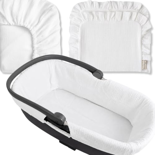Thermikoa| Kit Funda Capazo Universal de Bambula 100% Algodón + Sabana Bajera + Salvababas Bebé - Cubre Paredes de Capazo Forrada para Proteger y Darle Más Confort al Carrito del Bebé