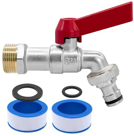 AIMEKE Rubinetto da 1/2 pollici e 3/4 pollici per Giardino in Ottone, Rubinetto a Sfera per Esterni, Resistente al Gelo -20℃, Rubinetto Resistente al Calore 120℃ con Attacchi per Tubo (Rosso-B, 3/4