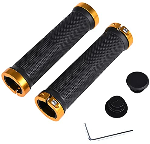 KFXYSM Handlebar Grips,Bike Handlebar Grips 2 Pair MTB Bicycle Grips Bilateral Lock Bike Handle Bar Grips Bicycle Parts Non-slip Mountain Bike Accessories Bicycle Grips(2 Pair Black gold)