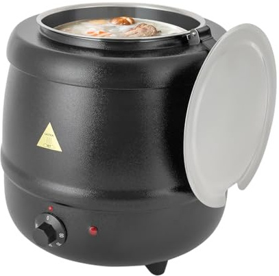 Ealtqund Suppenkessel Elektrisch 10L, Suppentopf mit Klappdeckel und und Deckel bis 80°C herausnehmbarem Edelstahl-Innenraum für Hausversammlungen, Partys, Restaurants und Cafeterias Suppenwärmer Elek
