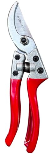 T TOVIA Garden Secateurs Heavy Duty, SK5 Bypass Blades, Red Aluminium Grip | Sharp pruning shears, one-hand smart lock, anti-rust metal handle for 25mm branch trimming, plant bark care.