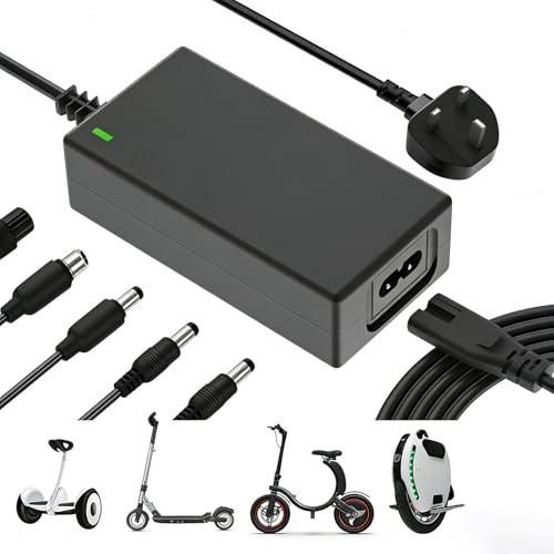 Electric Scooter and Hoverboard Charger with 4 Connectors, 42V/2A Charger for 36V Battery, for Electric Scooters, Mobility Scooters, Drift Boards, Xiaomi M365/Pro 2 and Unicycles, etc