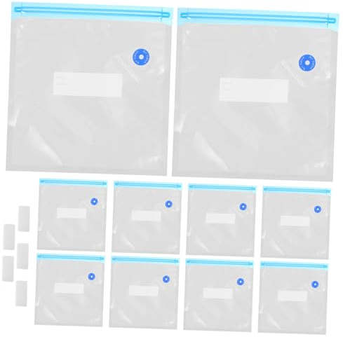 CONGARTENO de Conservation Alimentaire Sous Vide Réutilisable avec Clip Zippé Bleu Clips Blancs Matériau Pe Pa Sécurisé Étanche et Lavable pour Viandes Fruits et Légumes Odeur et Organisateur