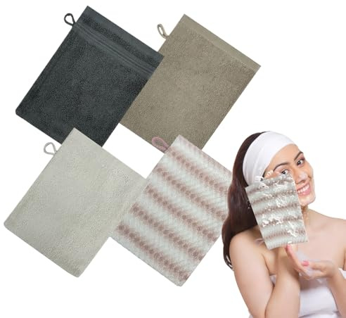 Amesor Manoplas de Baño para el Cuerpo,Toallitas De Lavado con Ajuste para Colgar | 4 Unidades Guante De Algodón para Baño De Manos Y Rostro Piel Hombre Niño Bebé Viaje Toallita