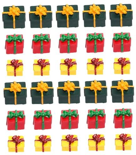 Hohopeti 30 Stück Teiliges Mini Weihnachtsgeschenkbox aus Resin Bunte Miniatur Weihnachtsornamente Handliche Deko für Weihnachtsbaum und DIY Szenen Weihnachtsdeko für Party